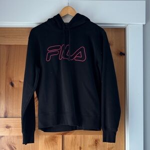 Fila Black Hoodie with Vibrant Pink Logo